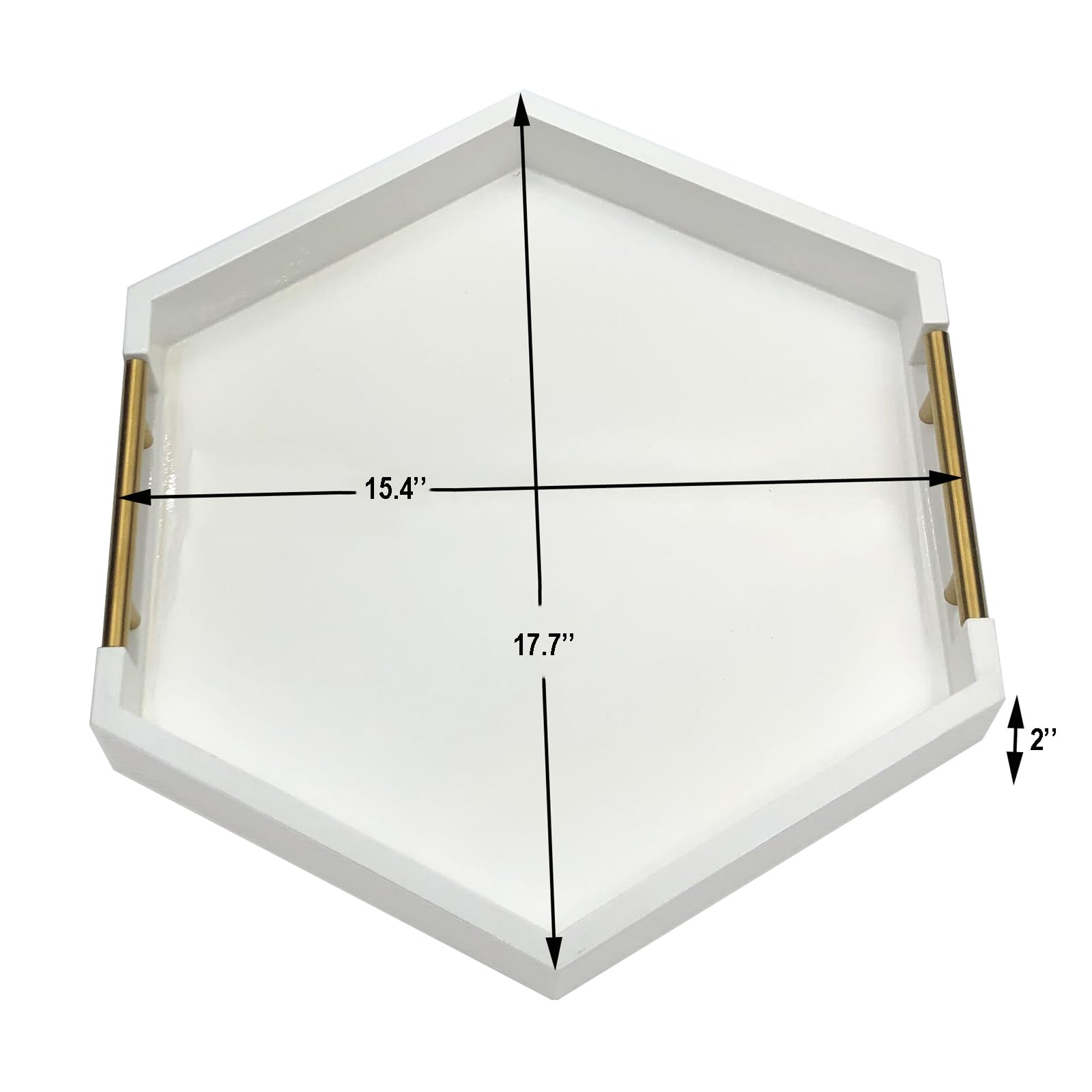 Hexagon Serving Tray with Polished Metal Handles - Modern Rectangle Coffee Table Tray for Living Room - Large Ottoman Storage Tray for Home Decor, Display & Organization (White) - Perfect for Coffee Tables, Sofa Trays & Bedside Organization