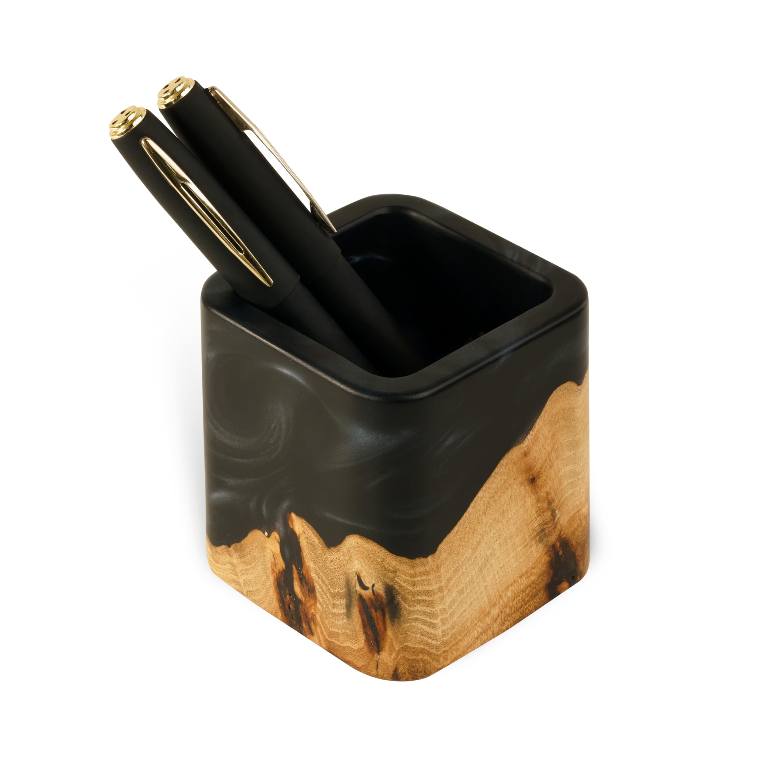Premium Epoxy & Wood Pen Holder - Stylish Black Desk Organizer for Pens, Pencils & Office Supplies - Modern Wooden Pencil Cup for Home & Office Decor - Perfect for Workstations, Study Desks & Gift Giving