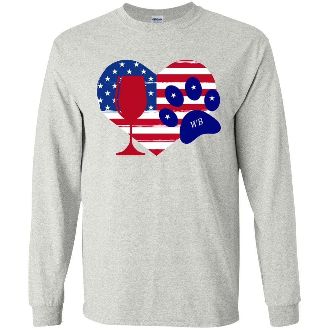 WineyBitches.Co American Wine Paw Heart Long Sleeve Ultra Soft Cotton T-Shirt | Cute Dog Lover Wine Enthusiast Gift for Women | Perfect for Wine Tasting, Girls Night Out & Casual Wear