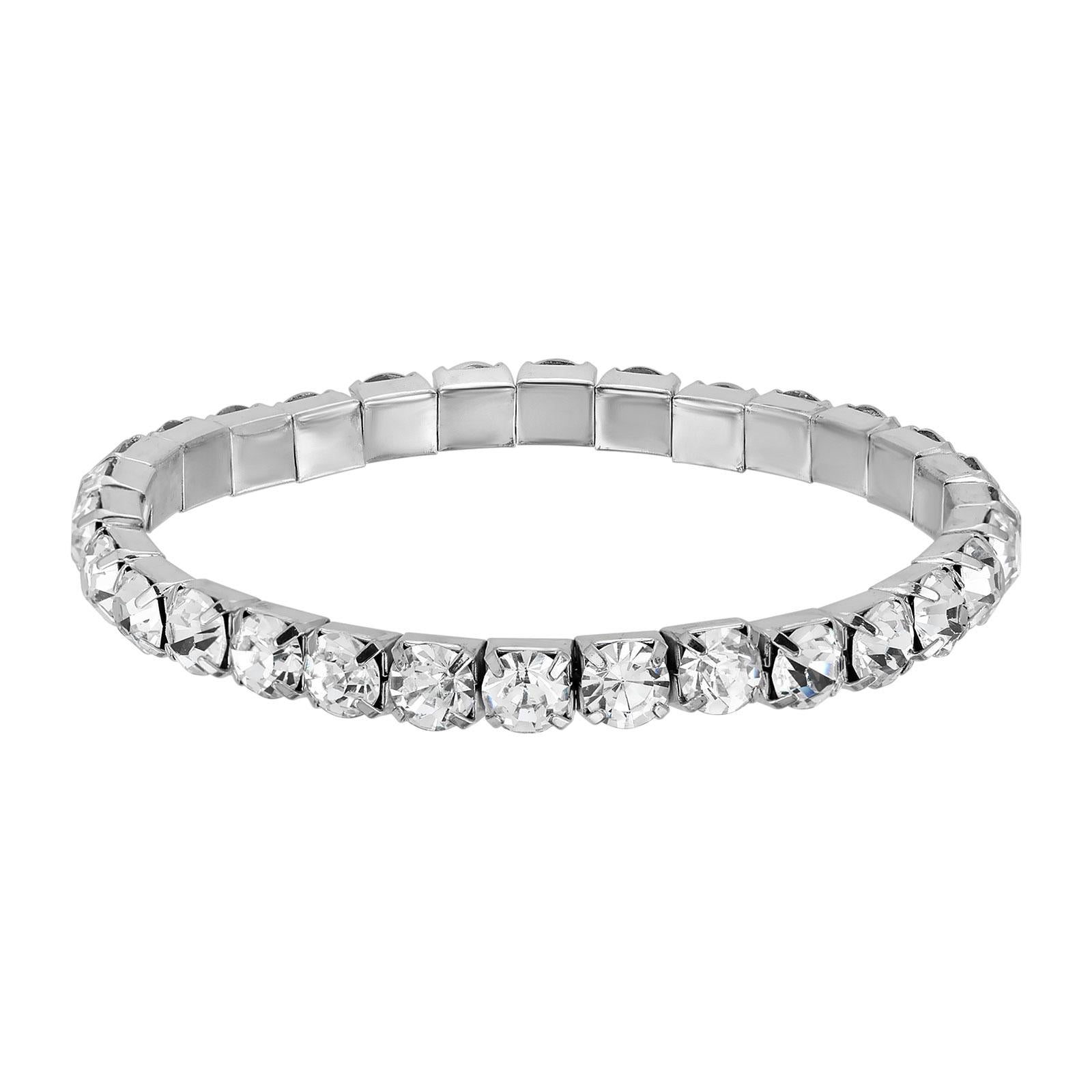 1928 Jewelry Clear Rhinestone Crystal Stretch Bracelet for Women - Vintage Style Adjustable Elastic Band Bracelet - Perfect for Parties, Weddings & Evening Events