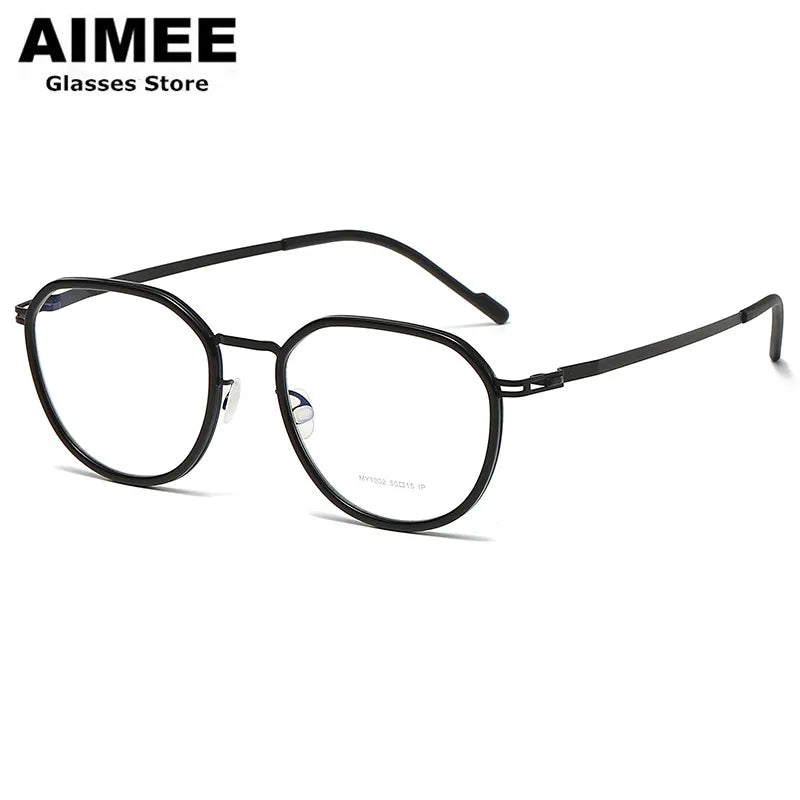 Aimee Unisex Full Rim Oval Square Acetate Steel Eyeglasses Frame 1002 - Stylish & Durable for Work, Reading & Fashion Accessories