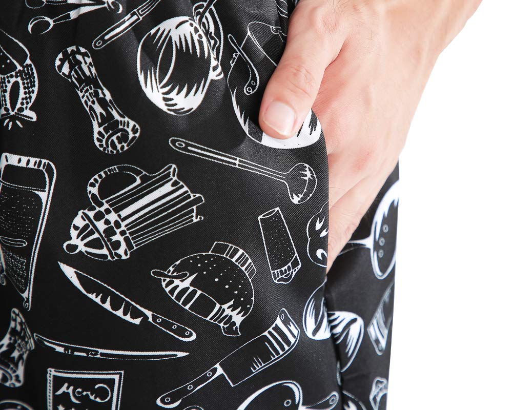 Unisex Baggy Printed Chef Pants - Elastic Waist Floral Restaurant Work Pants for Men & Women - Comfortable Kitchen Uniforms for Cooking, Baking & Professional Culinary Work