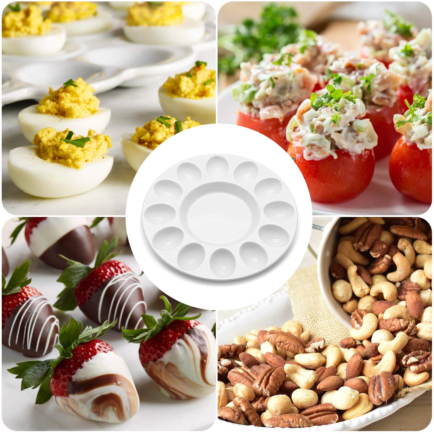 Flexzion Ceramic Deviled Egg Tray - 12 Cup White Porcelain Serving Platter (2 Pack) for Hard Boiled Eggs, Easter & Party Appetizers - Perfect for Holiday Gatherings, Catering Events & Kitchen Decor