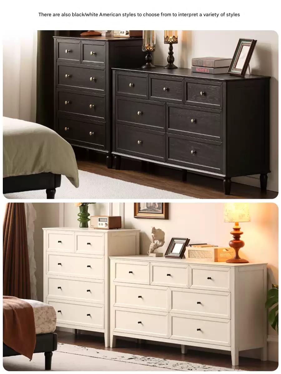 Solid Black Walnut Wood American Retro Dresser - Vintage 5-Drawer Chest for Bedroom, Living Room & Home Office Storage