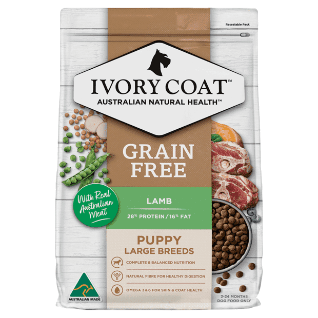 IVORY COAT Grain Free Dry Dog Food for Puppies & Large Breeds - Lamb Recipe - High Protein, Hypoallergenic Kibble for Healthy Growth & Digestion - Perfect for Active Puppies & Adult Large Breed Dogs