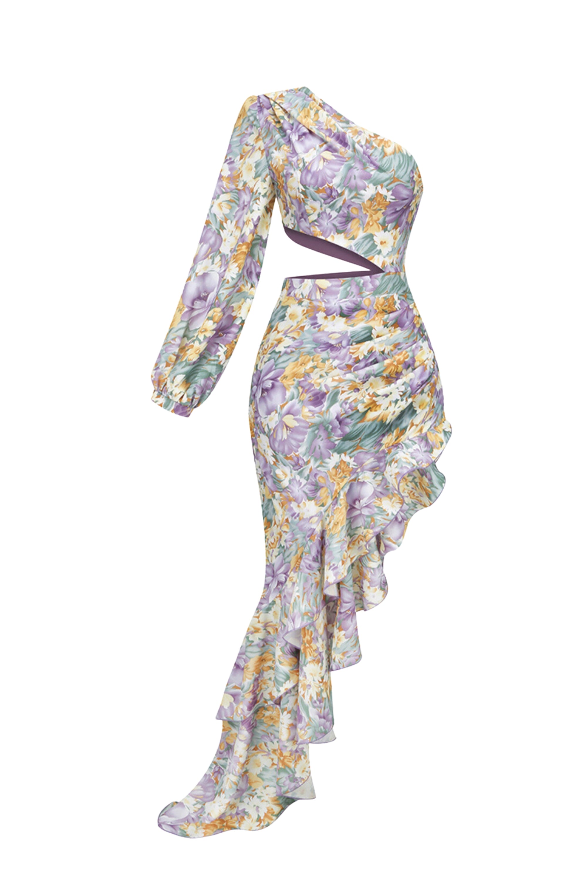 Elegant Asymmetrical Ruffled One Sleeve Midi Dress for Women - Perfect for Cocktail Parties, Date Nights & Special Occasions
