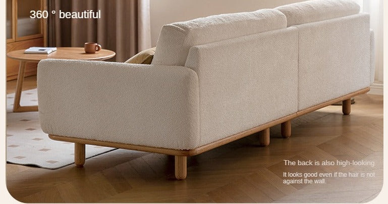 Oak Solid Wood Lamb Fleece Sofa - White Cream Modern Style | Cozy Living Room Furniture for Home Decor