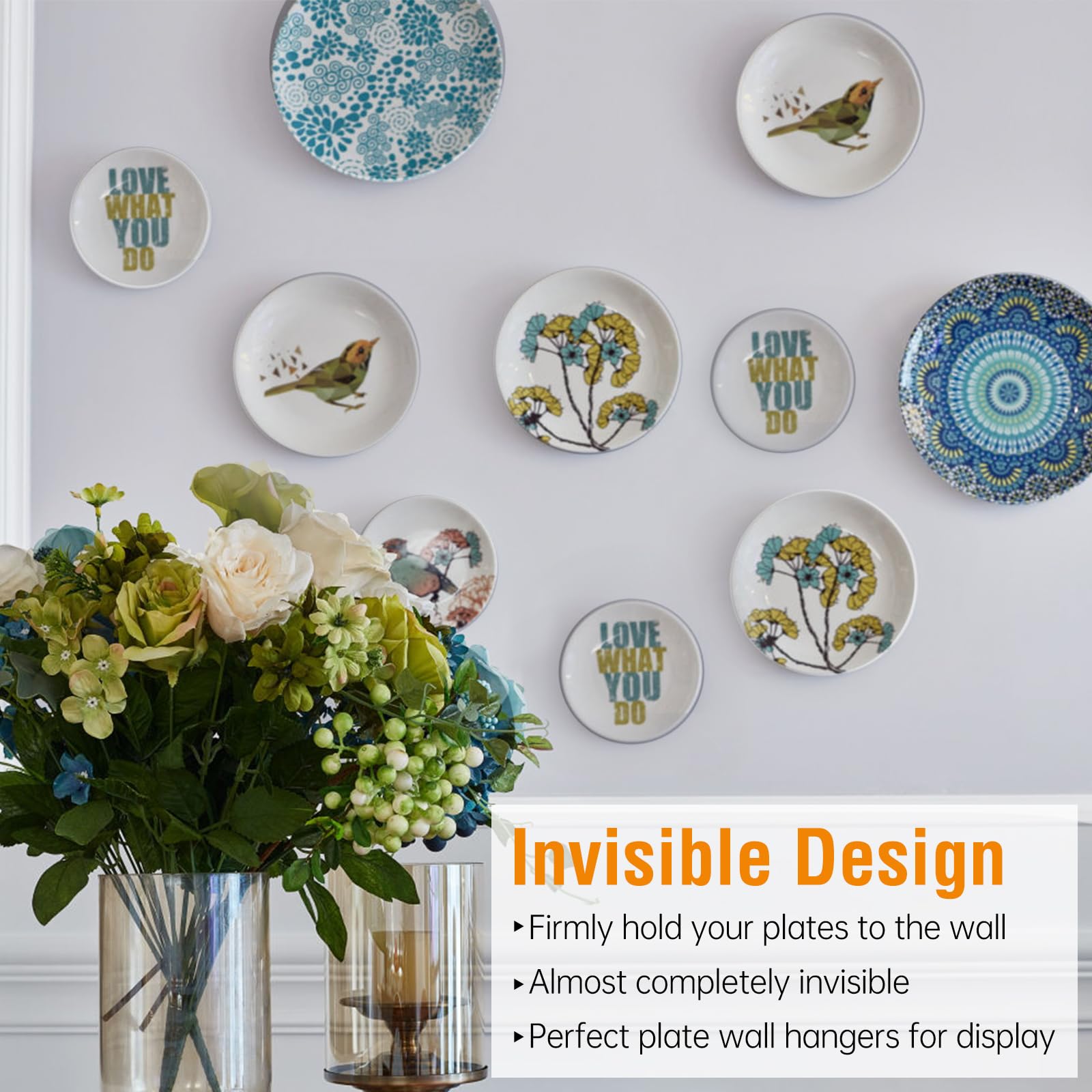 Bilillo Stainless Steel Plate Hangers with Wall Hooks - Heavy Duty Display Hangers for 10 Inch Plates, Platters & Decorative Wall Plates - Perfect for Kitchen, Dining Room & Home Decor Display