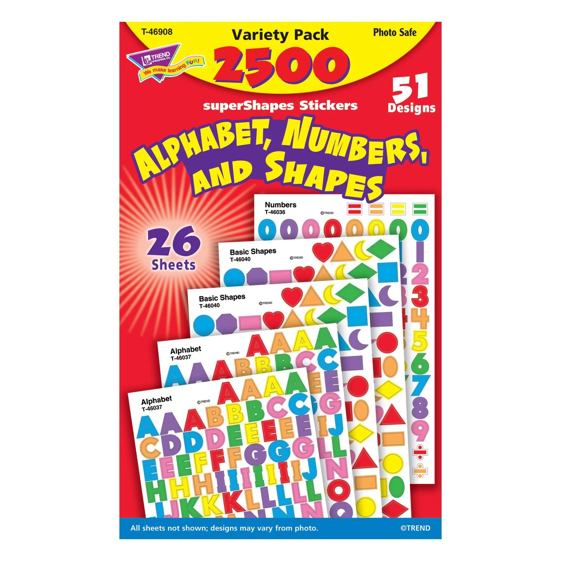 Alphabet, Numbers & Shapes Stickers Variety Pack - Fun Learning for Kids, Classroom & Homeschool Activities