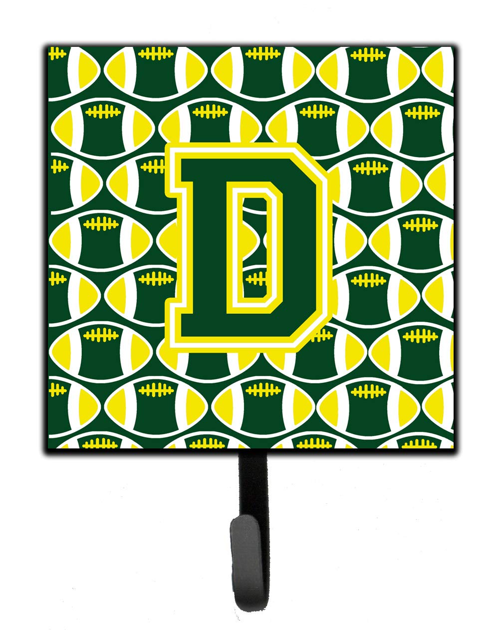 Caroline's Treasures CJ1075-DSH4 Letter D Football Green and Yellow Wall Hook - Key Holder, Coat Rack, Leash Hanger for Keys, Towels, Aprons & Pet Accessories - Perfect for Entryway, Kitchen, Mudroom & Garage Organization