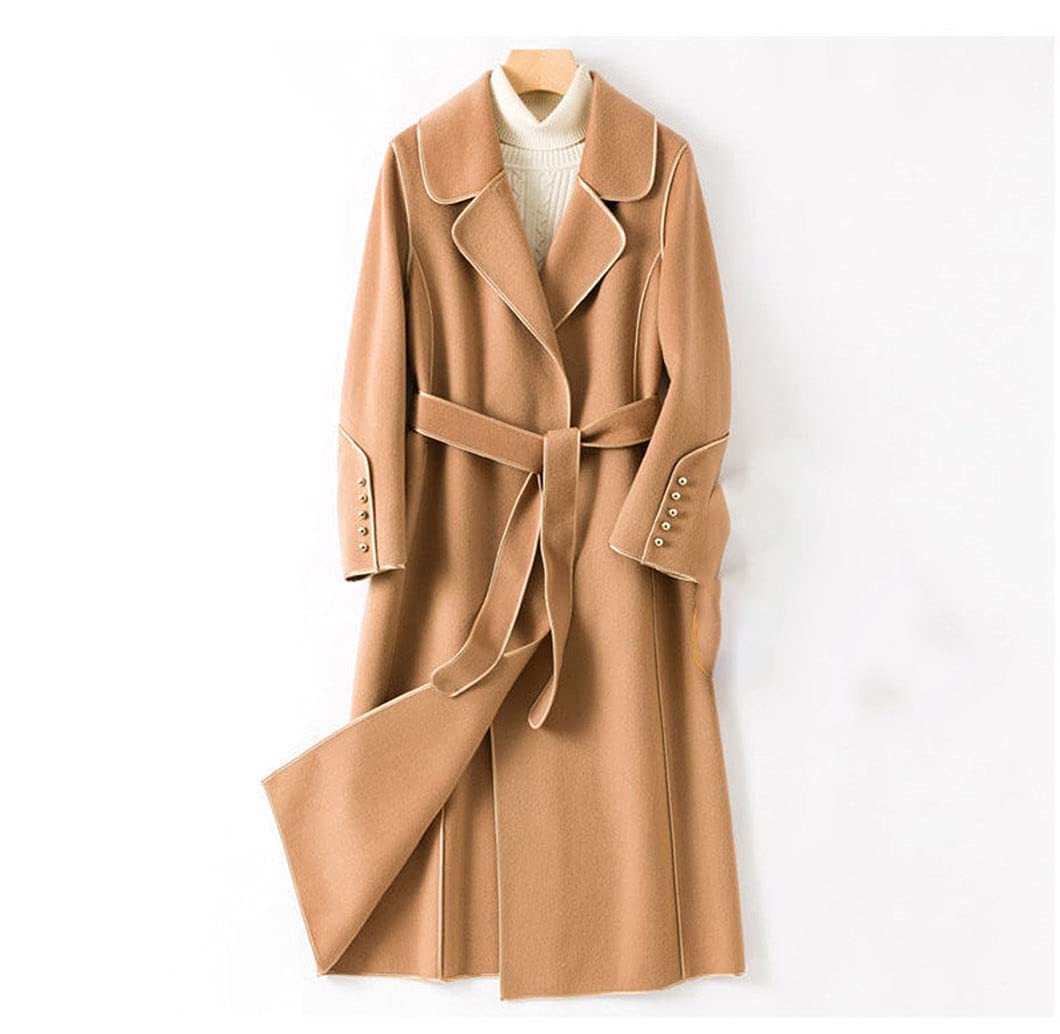 Women's Long Wool Coat with Belt - Solid Color Warm Winter Overcoat for Ladies | Perfect for Autumn, Winter & Formal Occasions