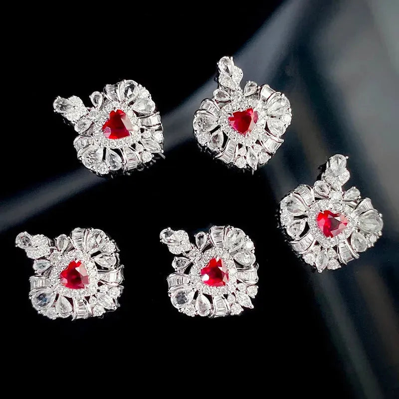 18K White Gold Heart Necklace with Natural Ruby & Real Diamonds - Elegant Women's Engagement Jewelry for Anniversaries, Weddings & Special Occasions
