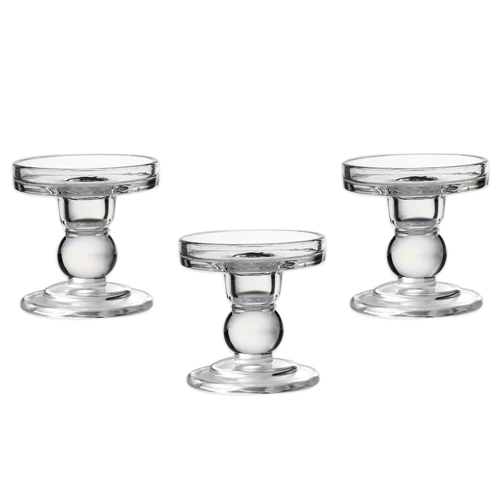 Elegant Glass Candle Holders Set of 3 - Perfect for 7/8 Inch Taper Candles & Pillar Candles - Wedding Unity Candle Set - Beautiful Table Centerpiece & Home Decor for Ceremonies, Dining, and Romantic Ambiance