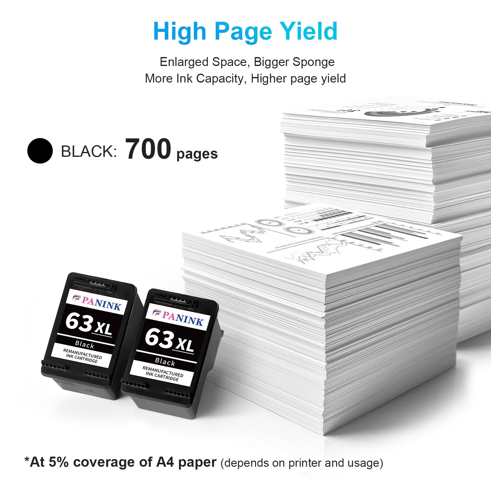 Remanufactured HP 63 XL Black Ink Cartridge (2-Pack) - Compatible with HP 3830, 5255, 4650, Envy 4520 & More Printers | High-Quality Printer Ink Replacement for Home & Office Use