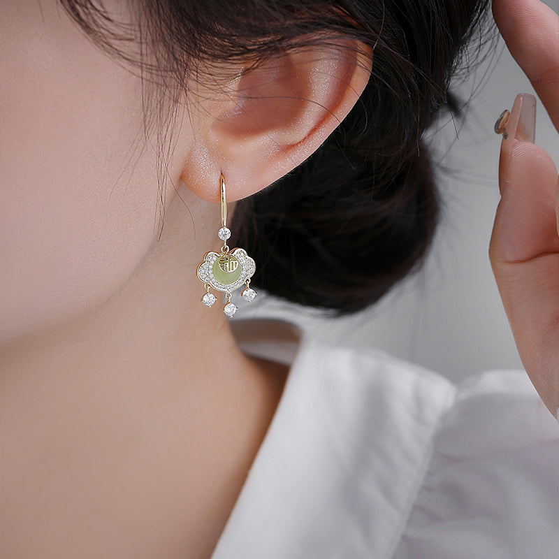 Rhinestone Zodiac Dragon Agate Dangle Drop Earrings for Women | Elegant Crystal Statement Jewelry | Perfect for Parties, Weddings & Special Occasions