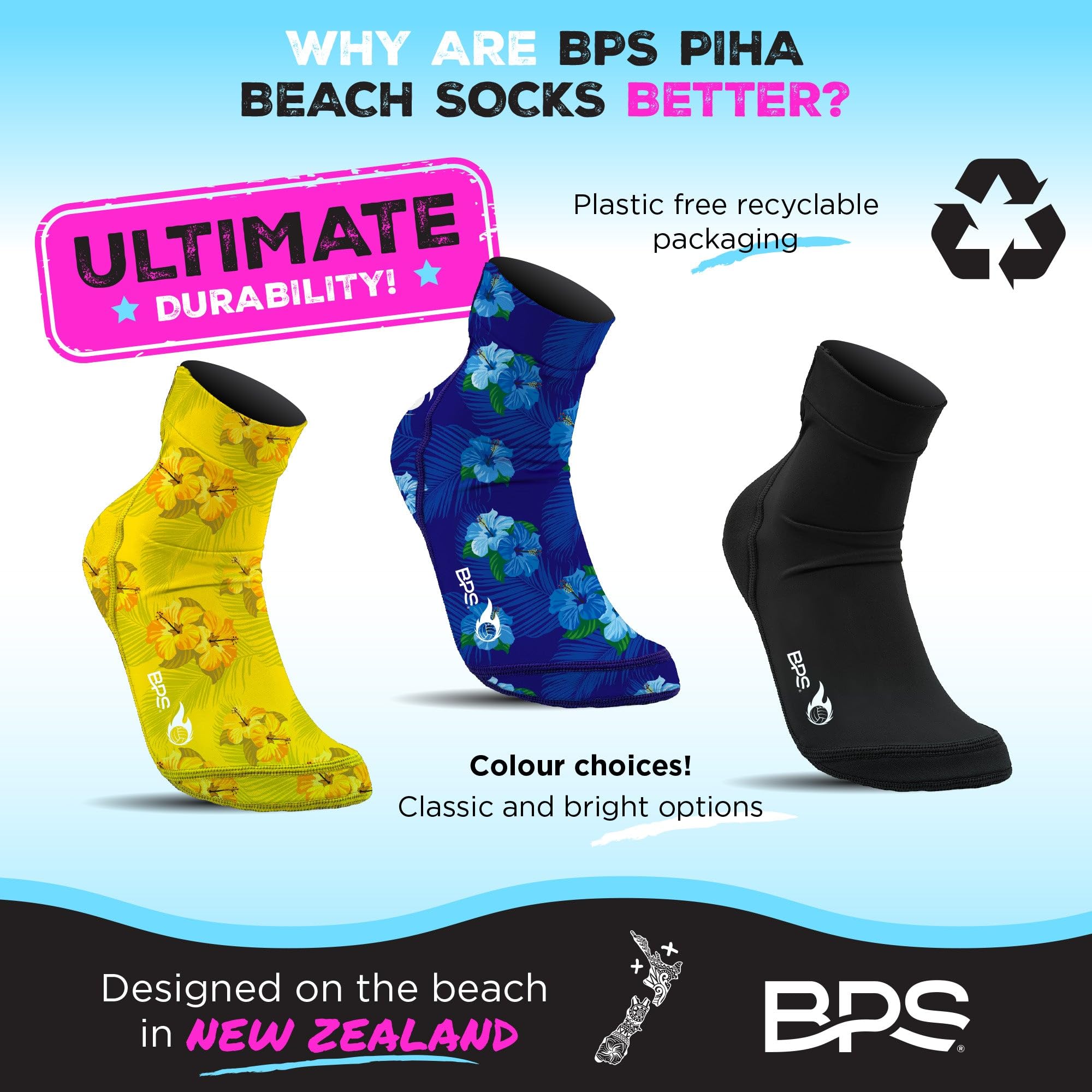 BPS New Zealand 'Feet First' Beach Volleyball Soccer Sand Socks - Flexible Kevlar Sole Water Shoes for Men & Women - Perfect for Beach Sports, Water Activities & Outdoor Adventures