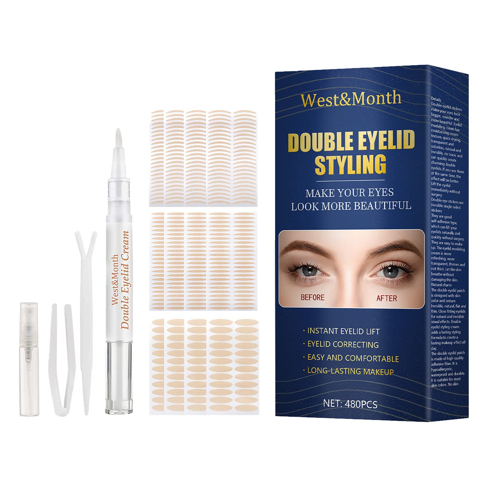 Double Eyelid Makeup Kit with Sticker Cream, Tape Fork, Droopy Tweezers & 5ML Eyelid Cream - Eyelid Lifting Tools for Bigger Eyes (Blue, One Size) - Perfect for Asian Eye Makeup & Eyelid Enhancement
