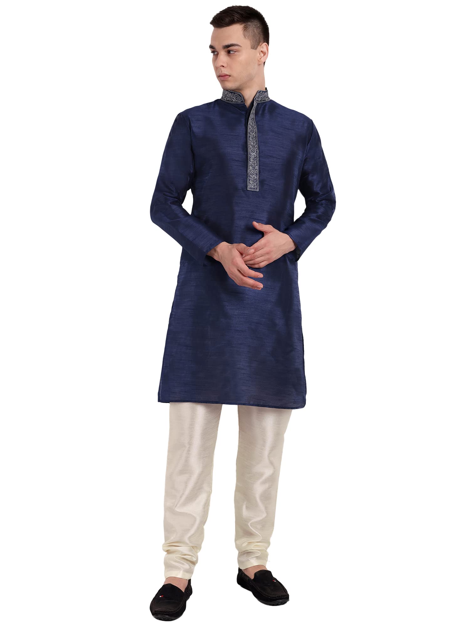 SKAVIJ Men's Tunic Art Silk Kurta Pajama Set - Elegant Indian Wedding Outfit & Party Wear for Festivals, Diwali, Eid & Special Occasions