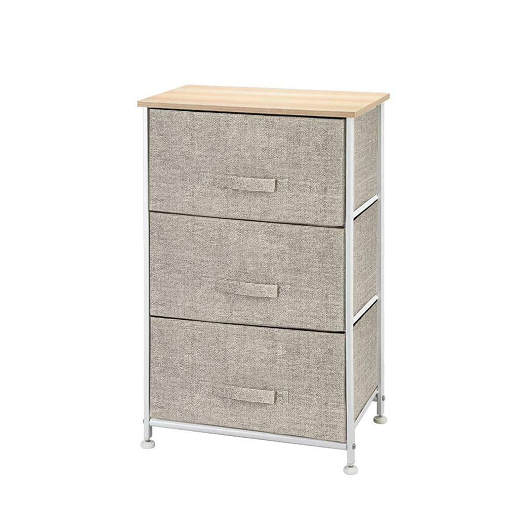 3-Tier Metal Storage Cabinet with Fabric Drawers - Bedside Table, Closet Organizer & Bedroom Storage Shelf for Home Organization | Perfect for Small Spaces, Dorm Rooms & Apartment Living