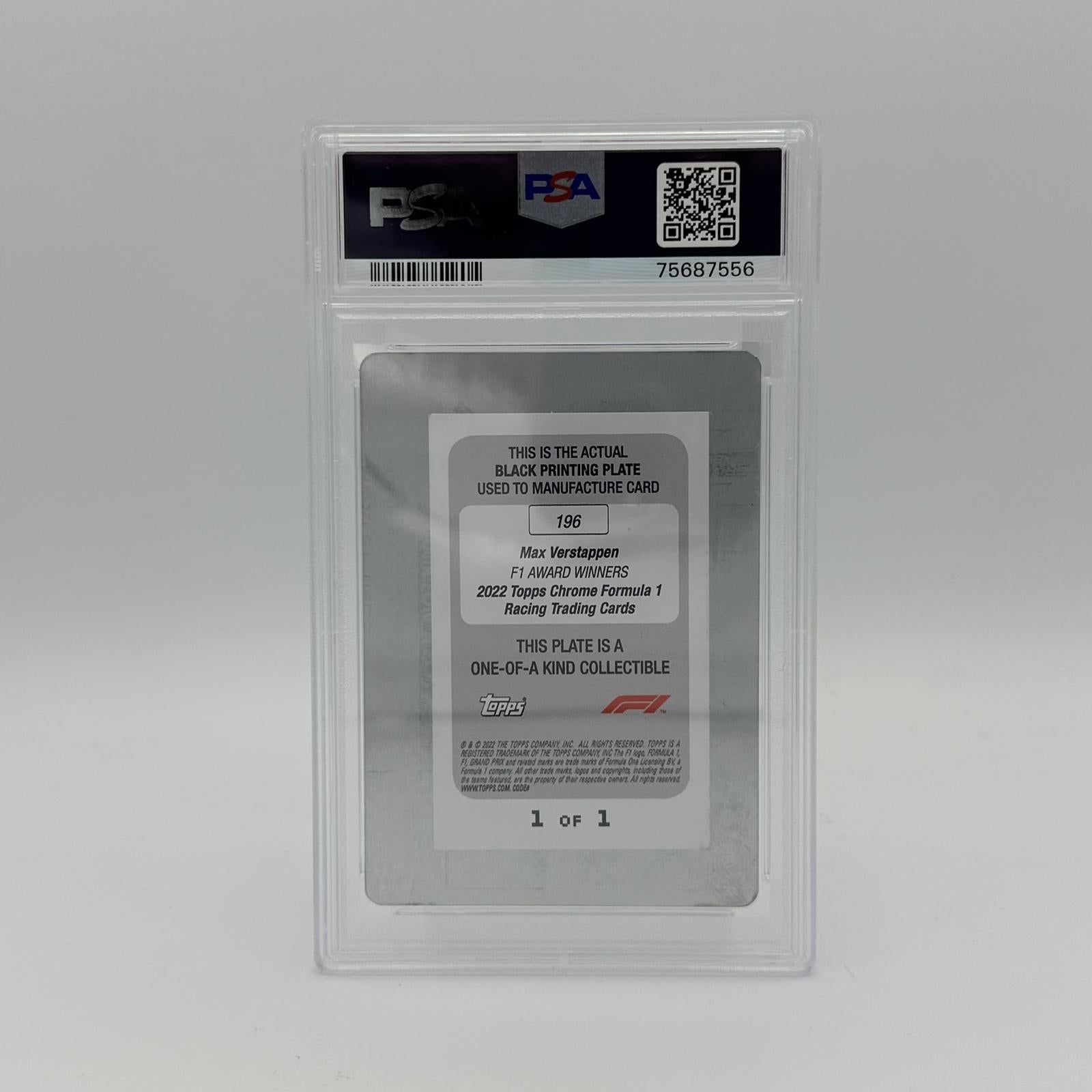 PSA Authentic 1/1 Max Verstappen #196 Black Printing Plate - Rare Collectible for F1 Fans & Sports Memorabilia Enthusiasts - Perfect for Display, Gifts, and Investment Collections