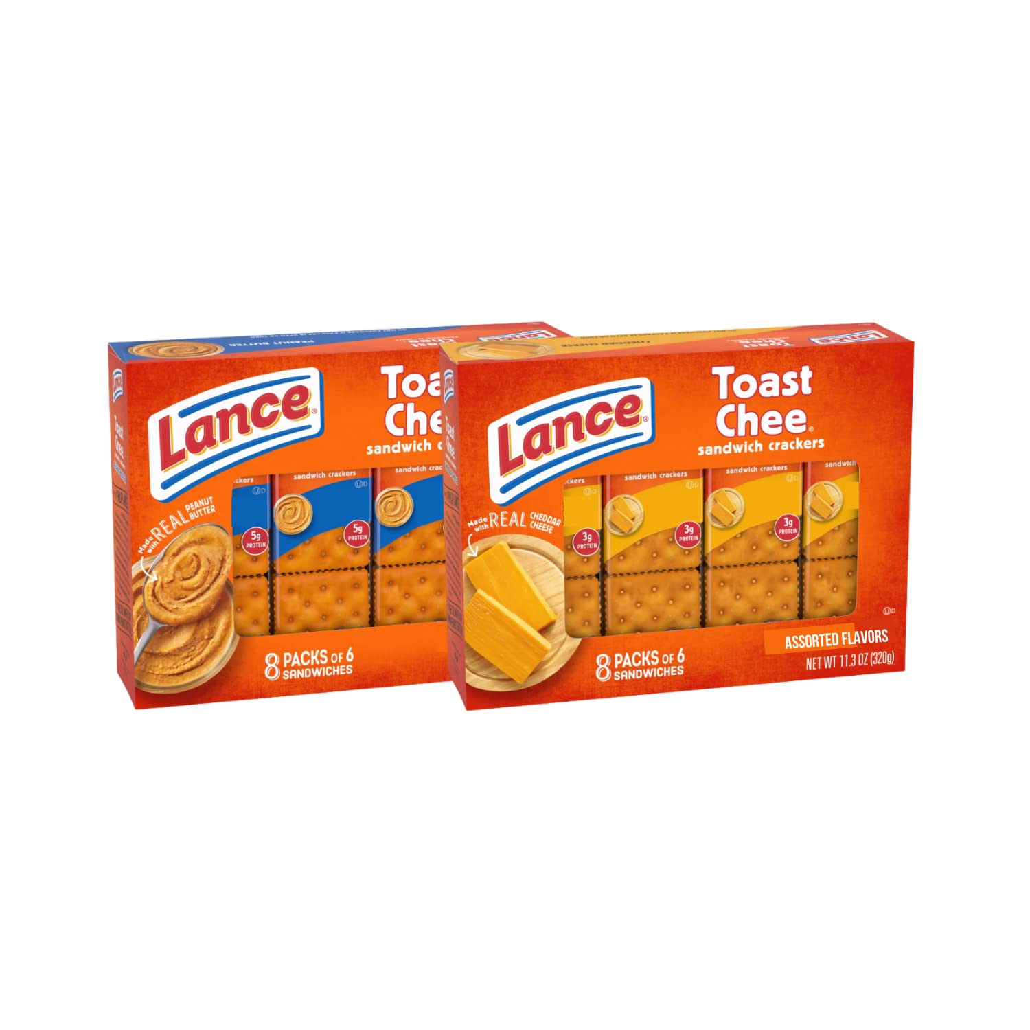 Toast Chee Sandwich Crackers Variety Pack - 16 Individually Wrapped Packs (2 Boxes) | Assorted Cheese & Peanut Butter Flavors | Perfect for Lunches, Snacks & On-the-Go Eating