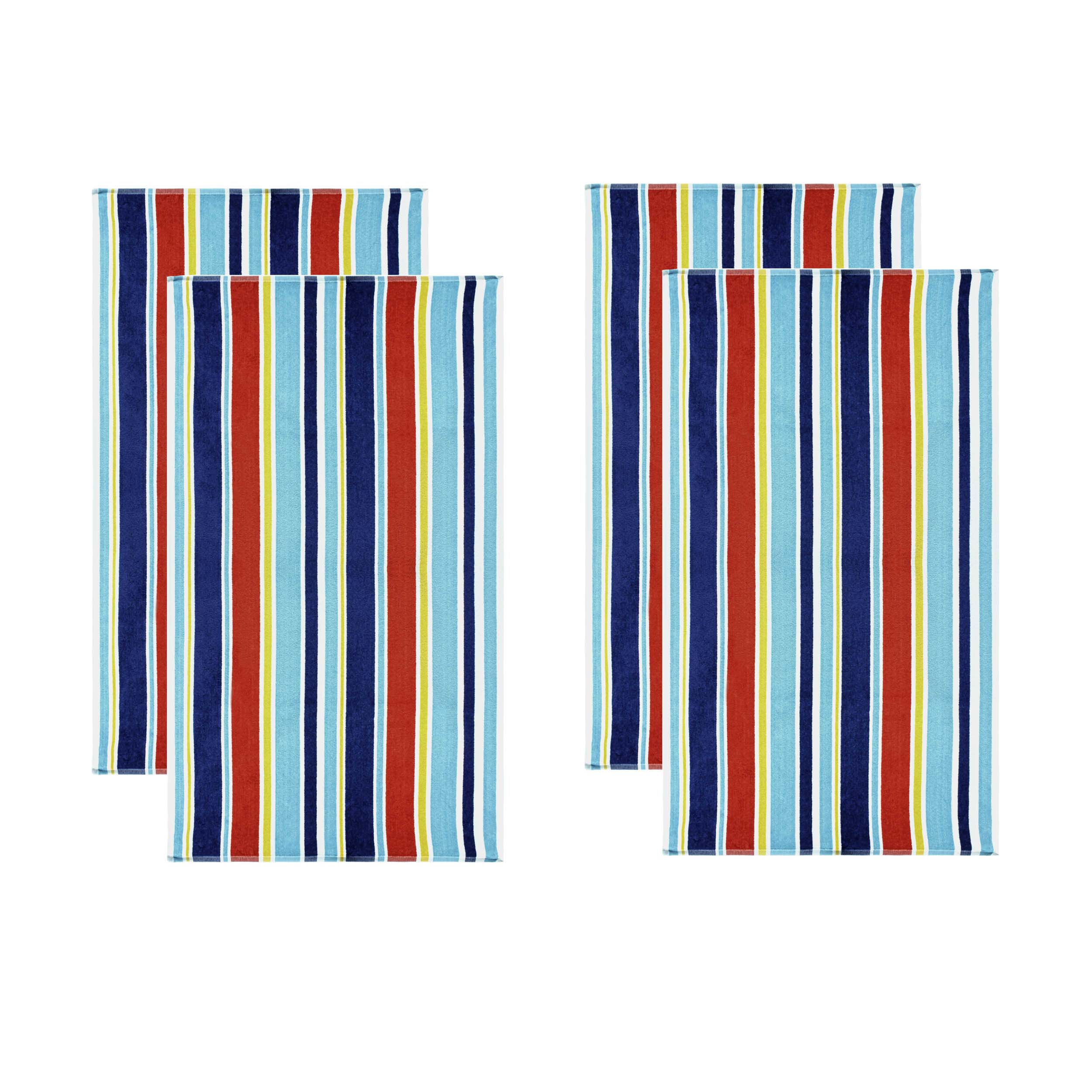 Oceana Stripe Oversized Cotton 4-Piece Beach Towel Set - Soft, Absorbent & Quick-Drying for Pool, Beach, Gym & Spa Use