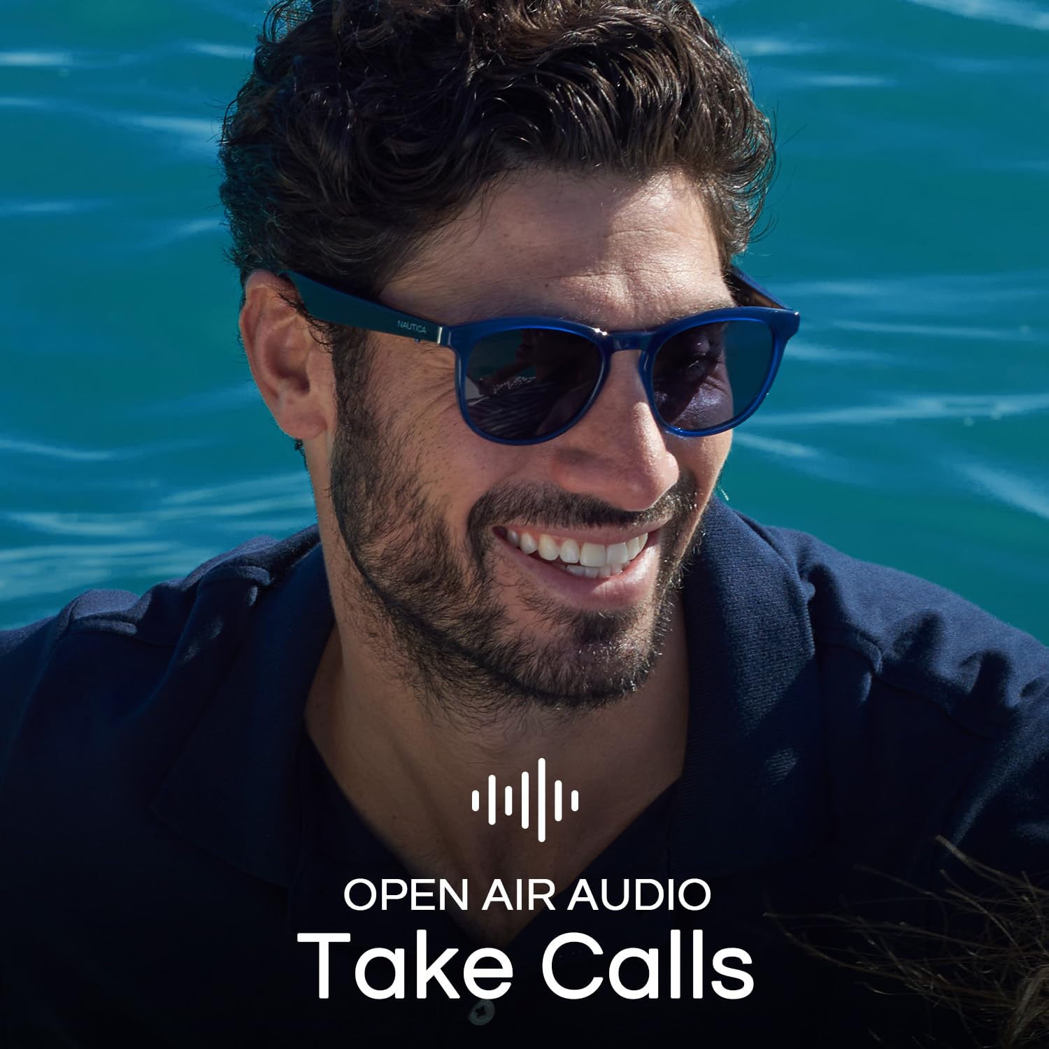 Nautica Tailwind Smart Sunglasses for Men & Women - Wireless Bluetooth Glasses with Open Ear Speakers, Built-in Mic & Polarized UV400 Lenses - Solid Navy Blue (Wide Fit) - Perfect for Running, Cycling & Outdoor Activities