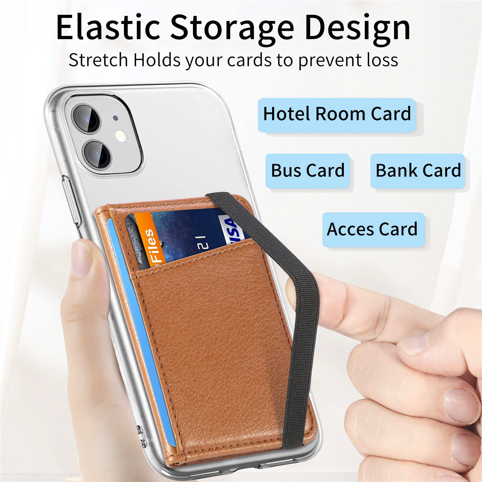 Stick-On Wallet Phone Case - Leather Credit Card Holder for iPhone, Samsung Galaxy & Most Smartphones | Slim Flip Wallet Sleeve Pouch (Brown) - Perfect for Hands-Free Payments & On-the-Go Convenience
