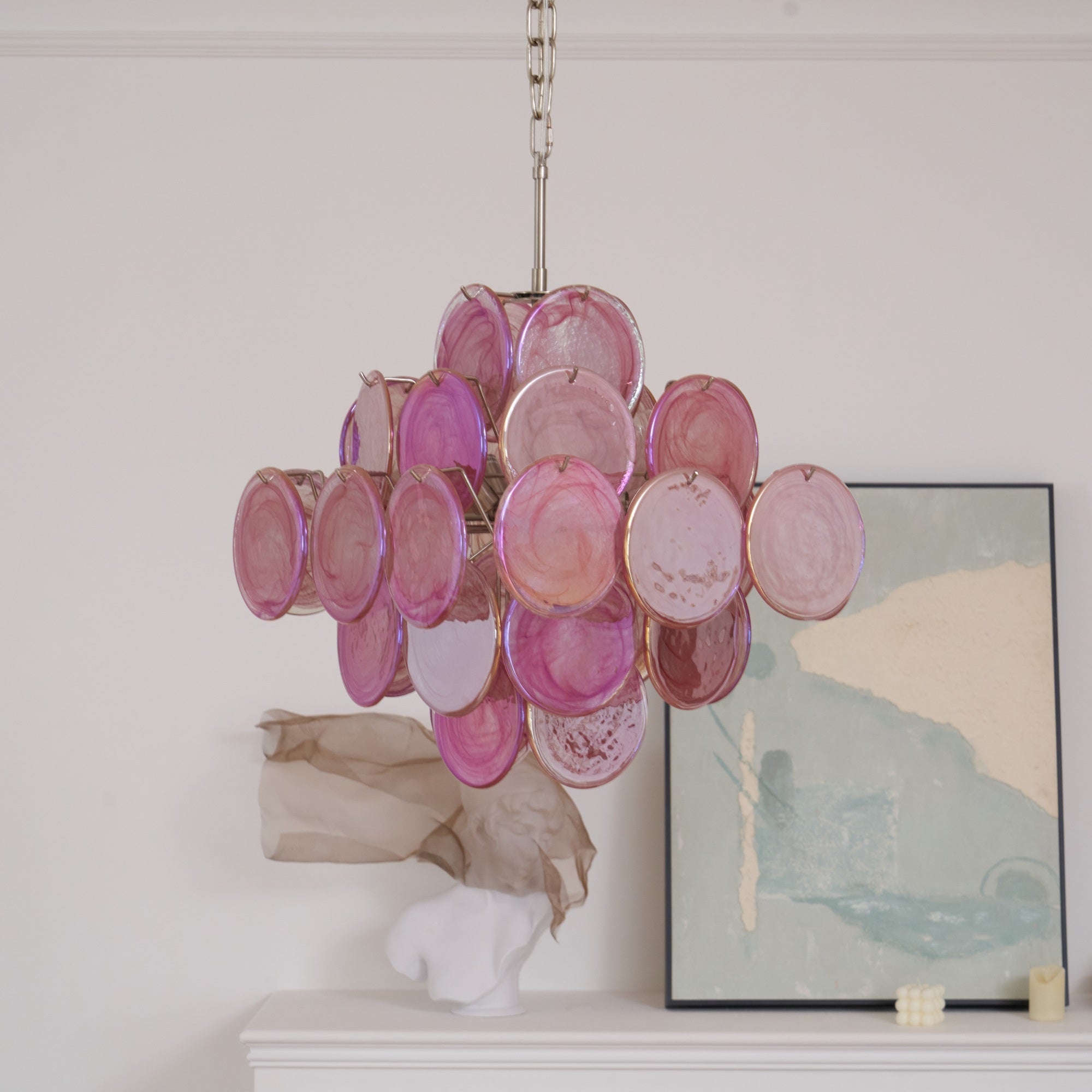 Elegant Pink Murano Glass Chandelier - Handcrafted Italian Lighting Fixture for Dining Room, Bedroom or Entryway Decor