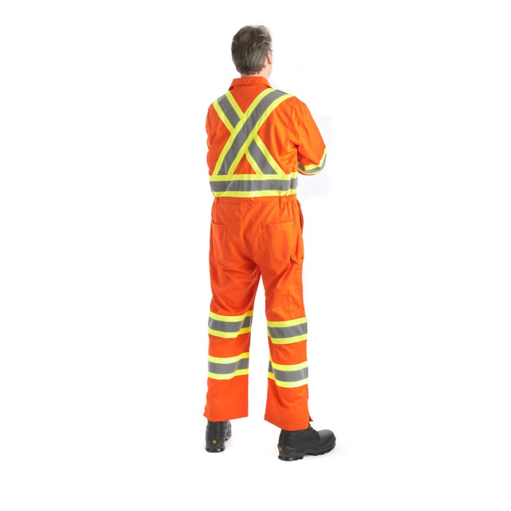 Terra Men's High Visibility Unlined Coverall 116581OR - Orange Safety Workwear for Construction, Road Work & Emergency Services