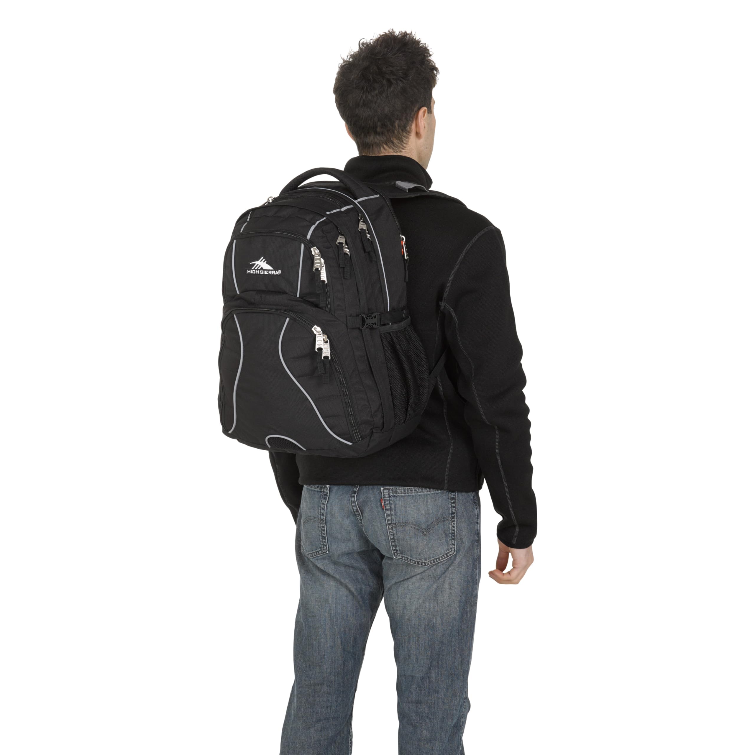 High Sierra Swerve Laptop Backpack - Durable 17-Inch Laptop Bag with Padded Compartment, USB Charging Port & Multiple Pockets for Work, School & Travel (Black)