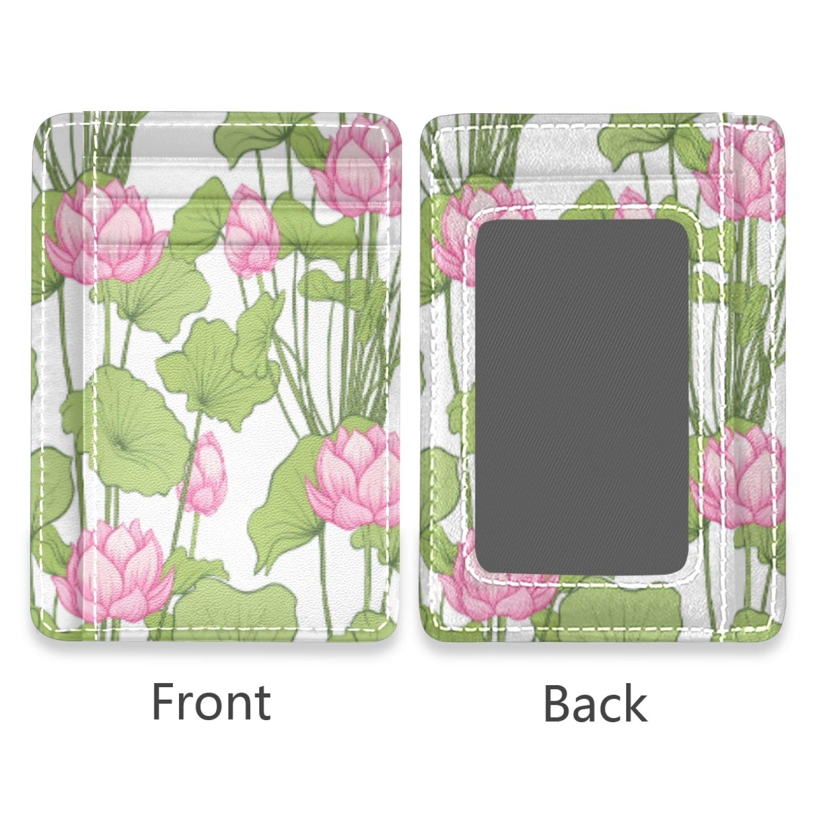 Lotus Flower Slim Minimalist RFID Blocking Card Wallet - PU Leather Front Pocket Wallet for Men & Women | Perfect for Travel, Everyday Use & Contactless Payments