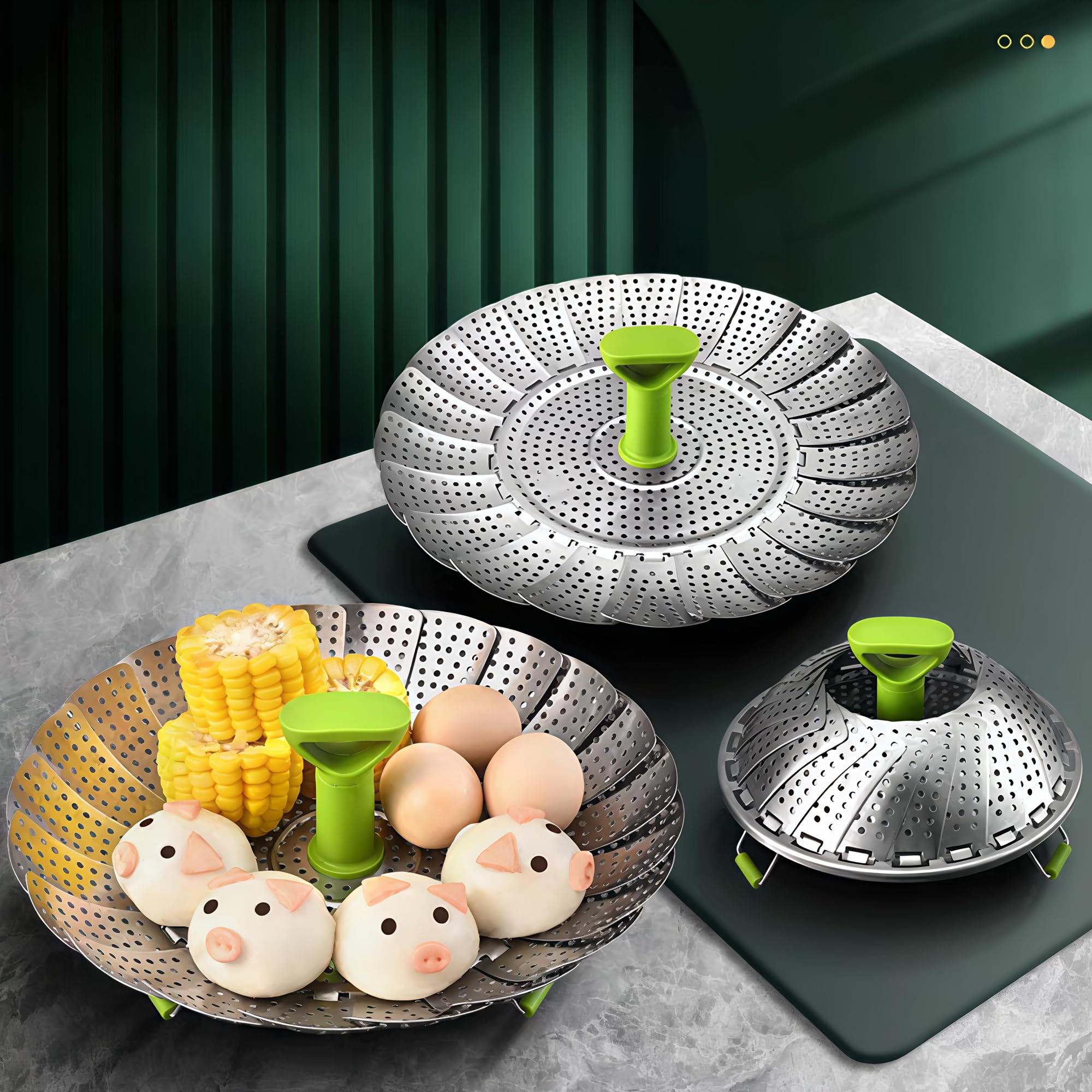 Stainless Steel Vegetable Steamer Basket - Expandable Folding Steamer Insert for Cooking Veggies, Fish & Seafood - Fits 5.1