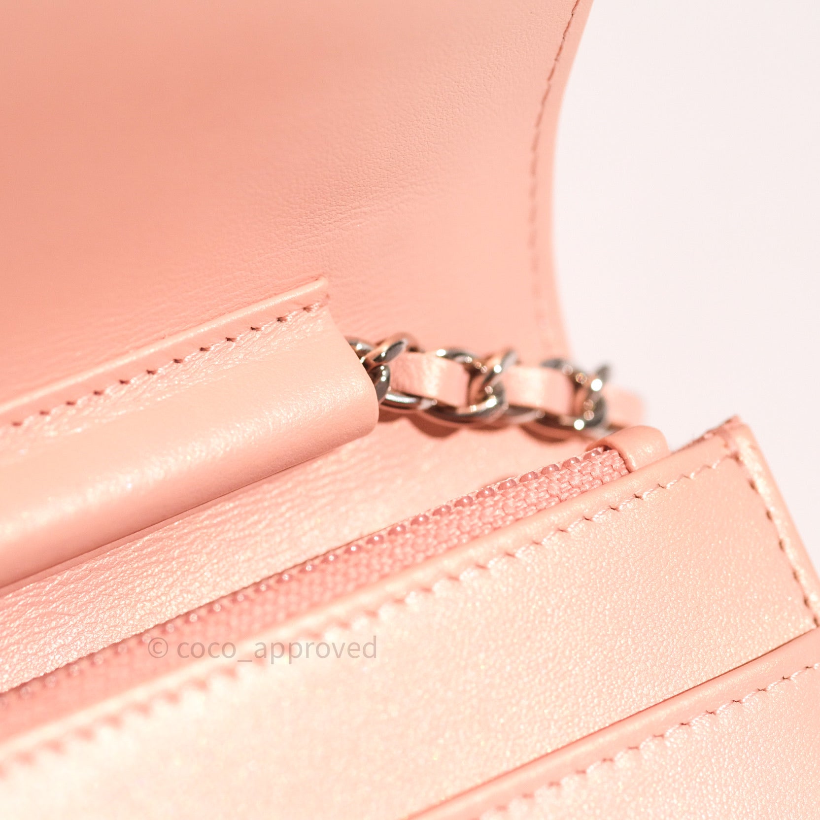 Chanel Chevron Wallet on Chain WOC Rose Gold Caviar Leather with Silver Hardware - Perfect for Evening Events & Luxury Fashion Accessories