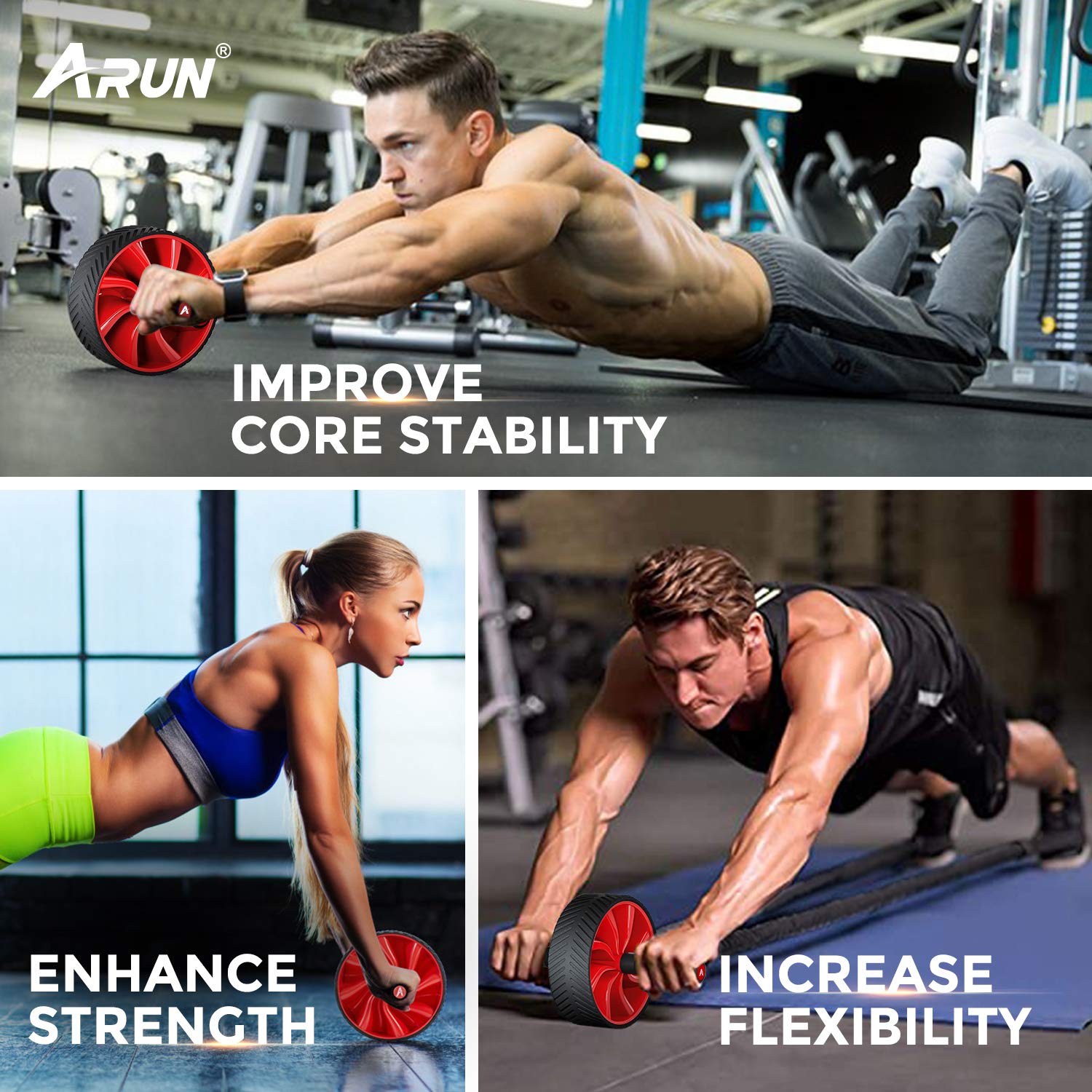 ARUN 5-in-1 Ab Roller Wheel for Core Strength Training - Abdominal Exercise Equipment with Resistance Bands, Knee Pad & Jump Rope - Perfect for Home Gym Workouts, Fitness Enthusiasts & Full Body Toning