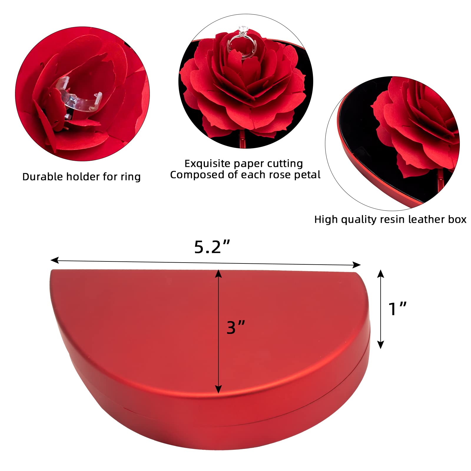 Wonuu Heart Shaped Red Engagement Ring Box - Rose Jewelry Storage Holder for Women, Proposal Wedding Gift - Perfect for Surprise Proposals, Anniversary Gifts & Romantic Moments