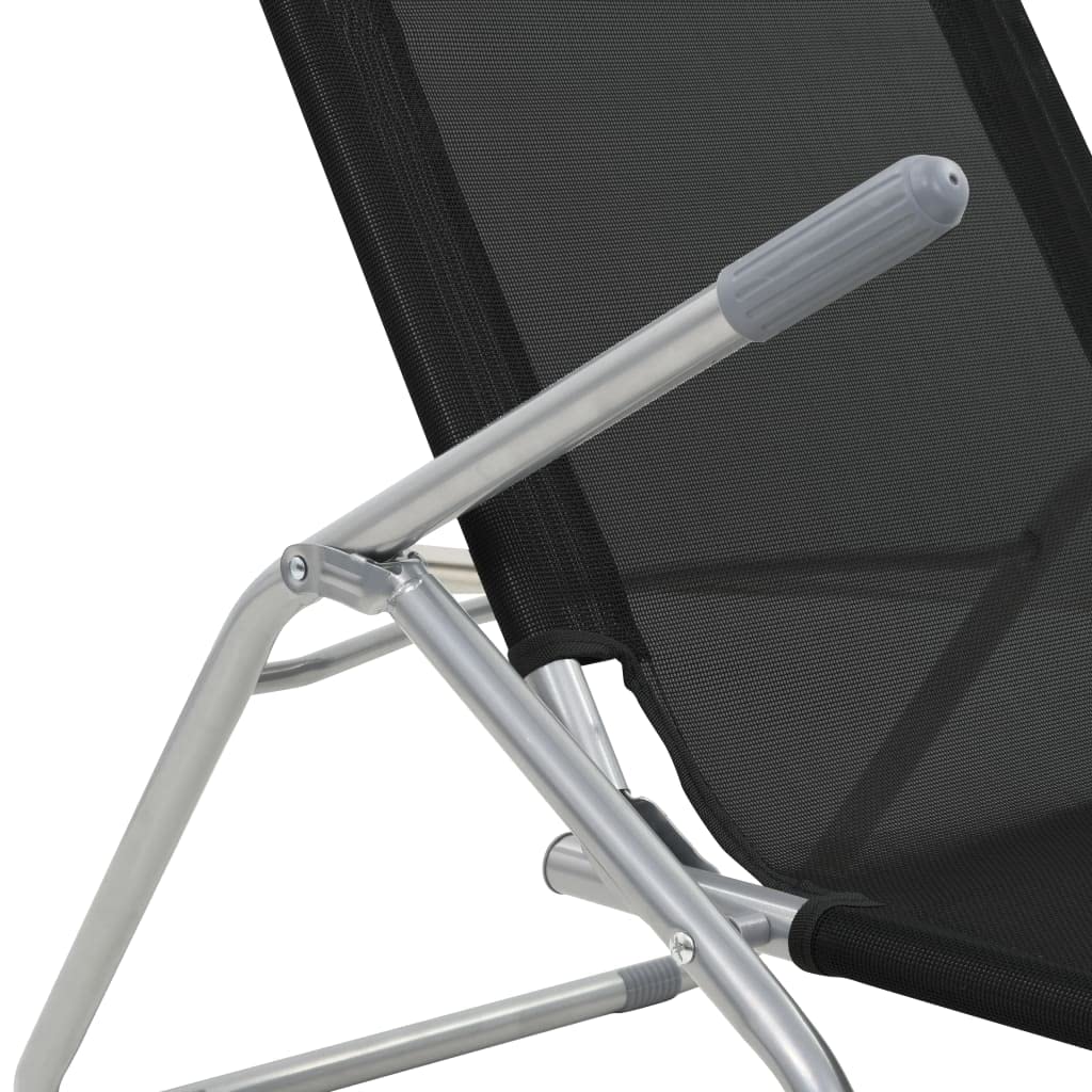 vidaXL Folding Sun Loungers 2 Pack - Textilene Black Weather-Resistant Beach Chairs with Adjustable Backrest & High Weight Capacity - Perfect for Poolside, Backyard, Patio & Outdoor Relaxation