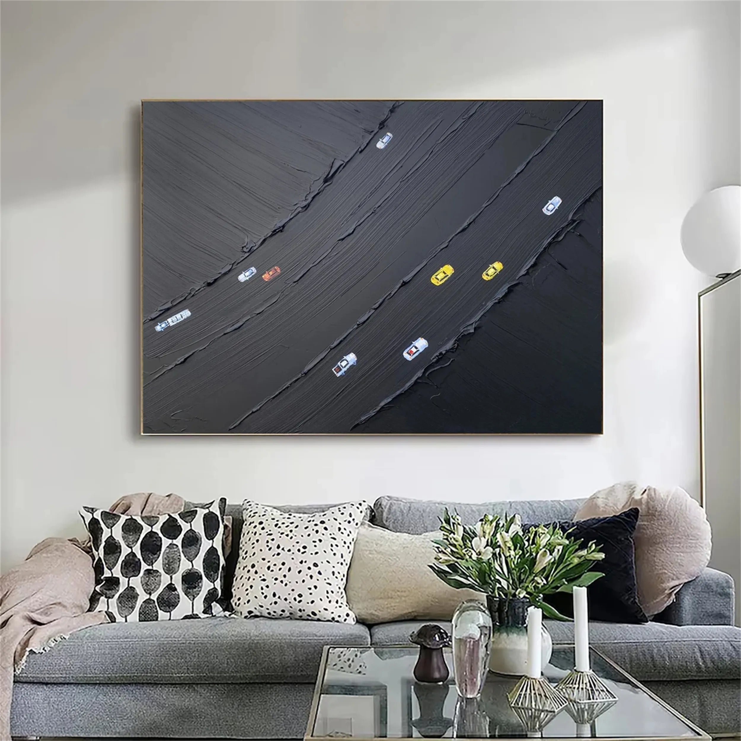 Black Minimalist Textured Painting Canvas - Modern Abstract Wall Art for Home & Office Decor #MZ091 | Perfect for Living Room, Bedroom & Office Spaces