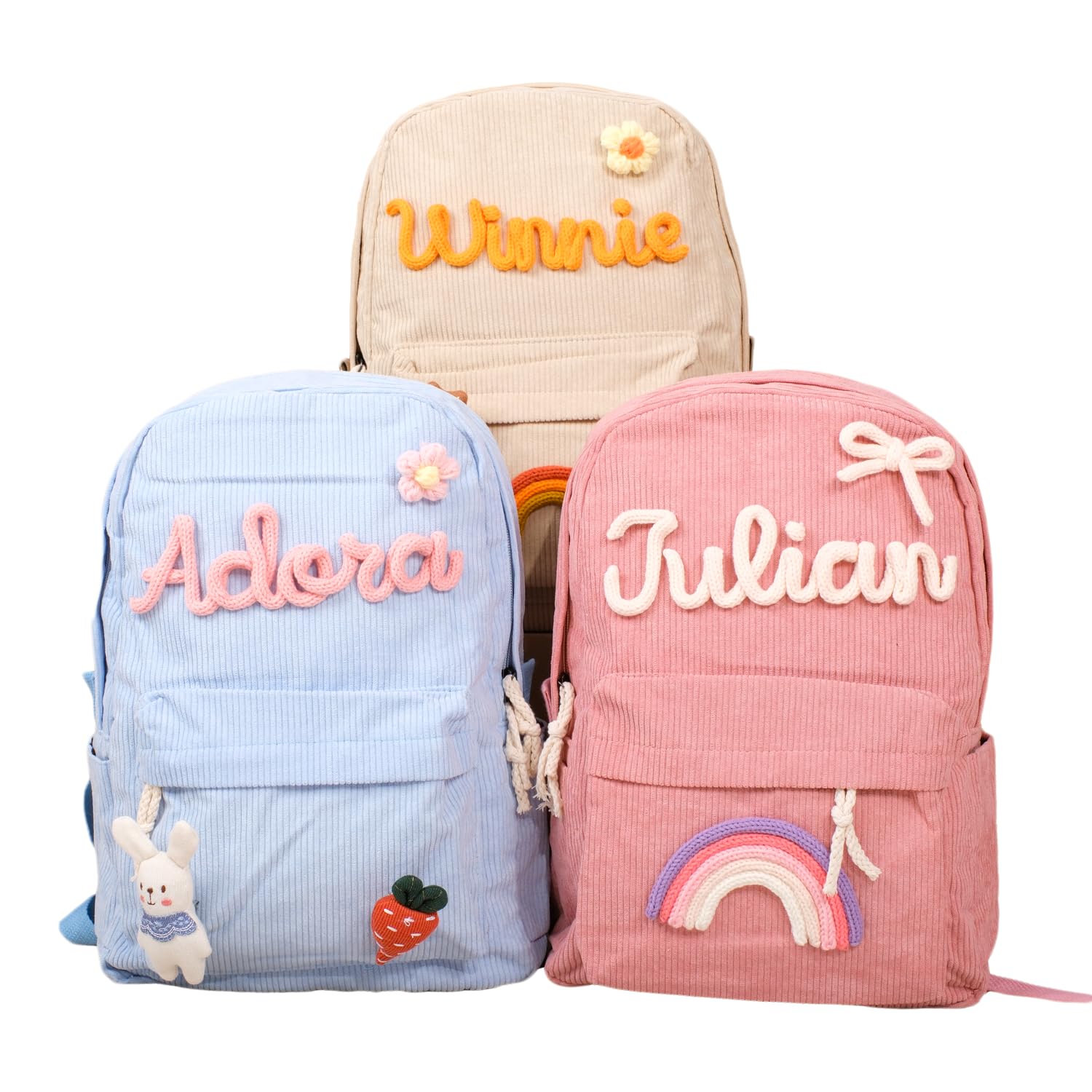 Custom Kids Name Corduroy Backpack - Personalized Shoulder Bag for School, Travel & College | Lightweight Laptop Daypack for Boys & Girls