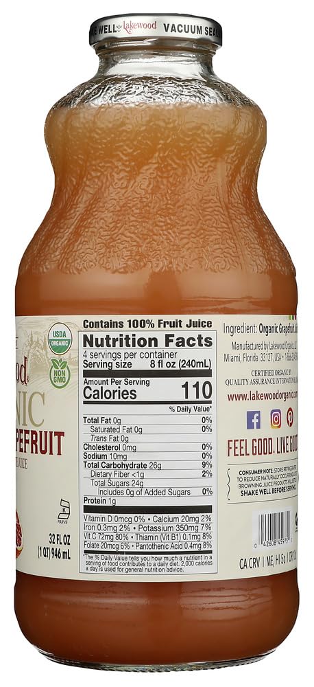 Organic Pink Grapefruit Juice - 100% Natural, No Sugar Added, Cold-Pressed (12-Pack) | Perfect for Breakfast, Detox Drinks & Healthy Lifestyle