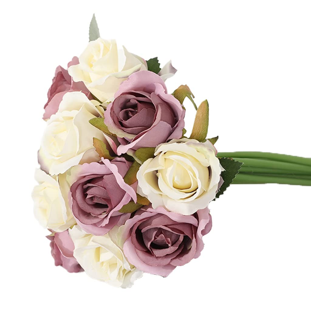 12 Heads Artificial Rose Flowers Bouquet - Realistic Fake Roses for Home, Wedding, Bridal Party & Festival Decor - Perfect for Centerpieces, Table Arrangements & DIY Crafts (Color: E)
