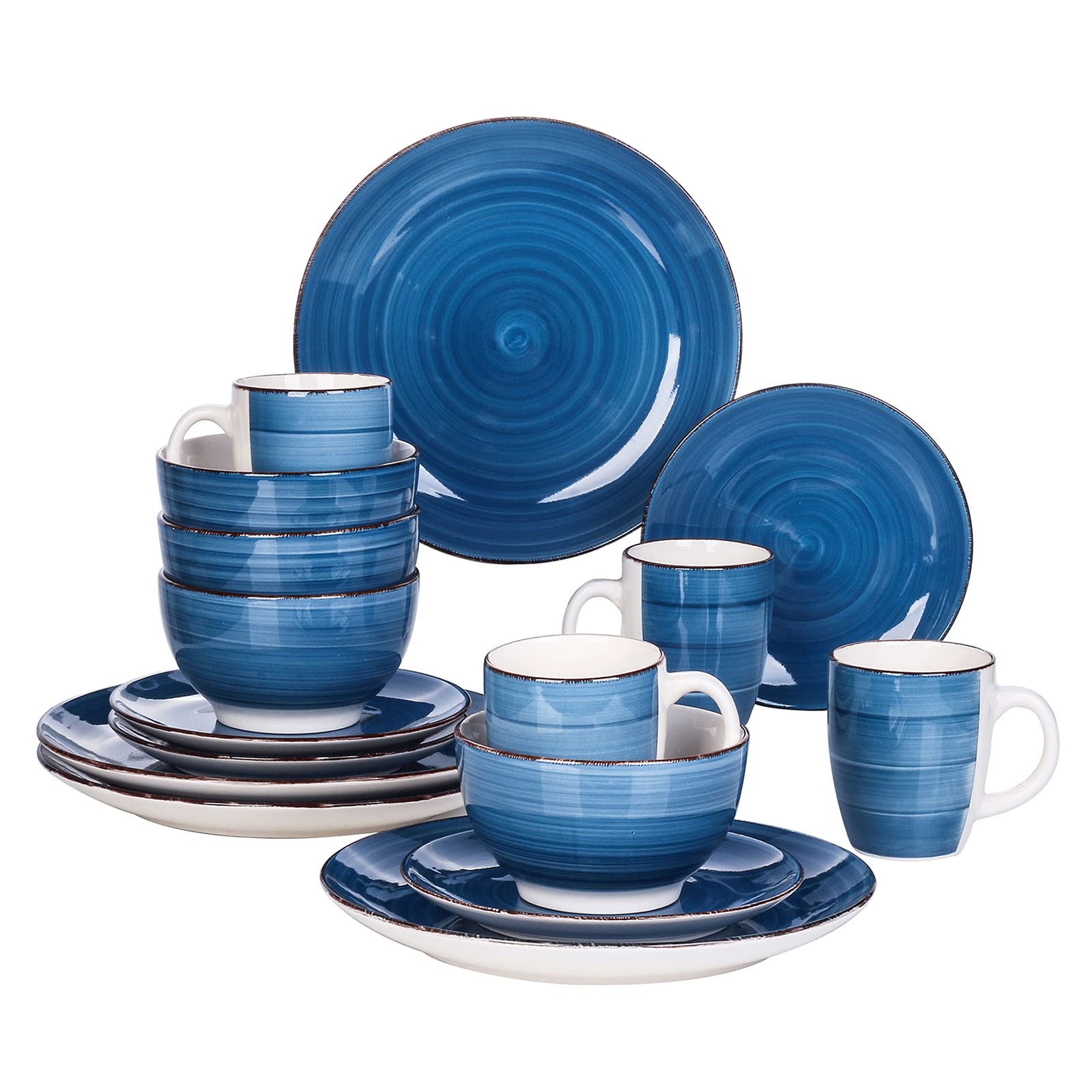 Vancasso 16-Piece Stoneware Dinnerware Set for 4 - Microwave & Dishwasher Safe Blue Plates & Bowls - Perfect for Family Dining