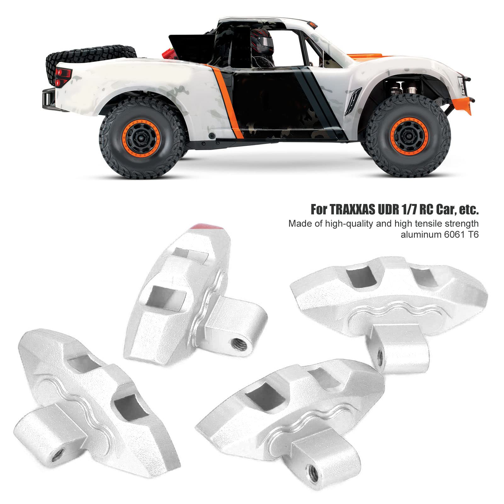 Dilwe 4PCS Aluminum Alloy RC Brake Calipers - Front/Rear Scale Replica Upgrade Parts for 1/7 UDR RC Cars (Silver) | High-Performance Replacement for Off-Road Racing & Crawler Scenes