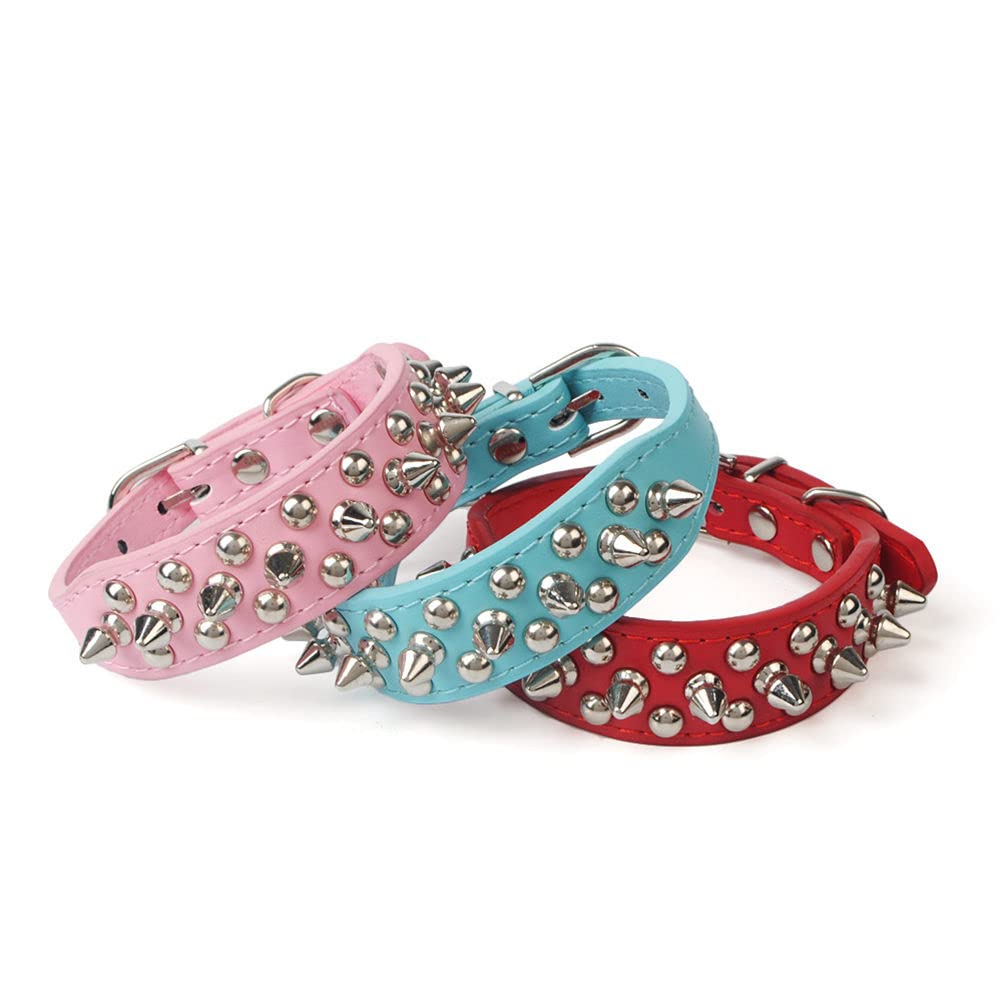 Spiked Dog Collar with Mushroom Rivets - Anti-Bite Studded Protective Pu Leather Pet Collar for XXS XS Small Medium Large Dogs, Cats & Goats - Light Blue XXSmall - Perfect for Training, Walking & Outdoor Adventures