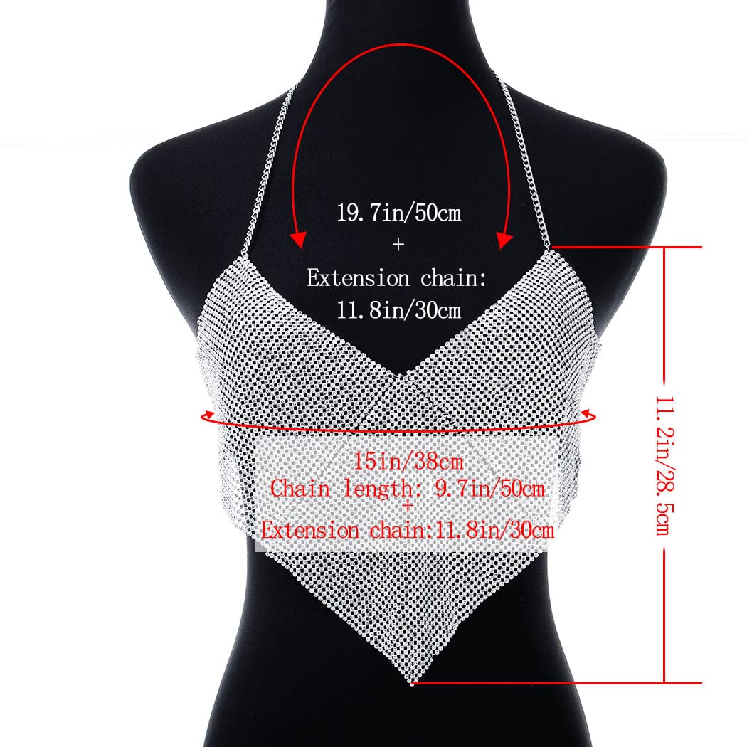 Sparkly Crystal Body Chains for Women - Rhinestone Halter Backless Tank Top, Sexy Nightclub Crop Top & Bikini Jewelry | Perfect for Beach Parties, Music Festivals & Evening Events