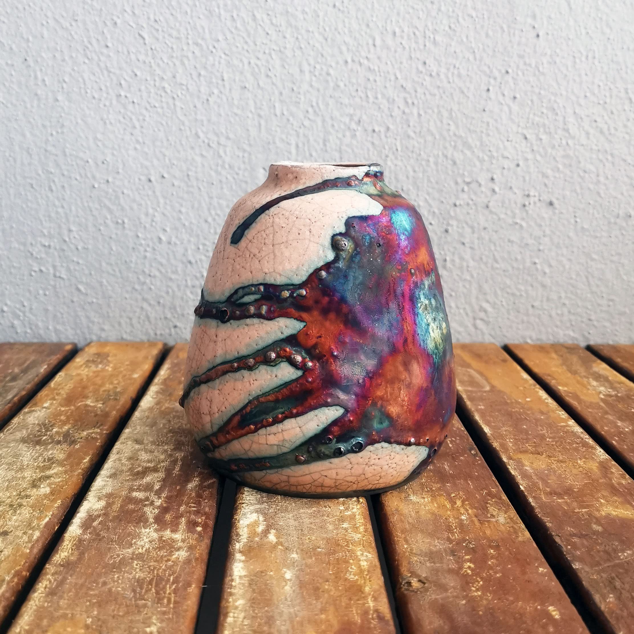 Handmade Ceramic Raku Vase - 5.3 Inch Boho Home Decor, Unique Pottery Gift for Women, Mom, Bridesmaid | Perfect for Wedding Gifts, Housewarming, and Boho Chic Interior Design