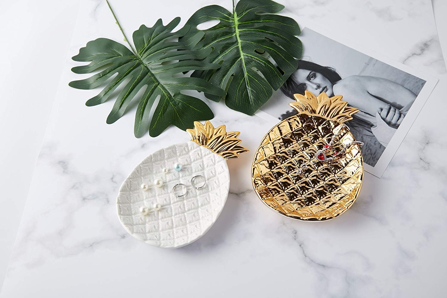 Lependor Golden Pineapple Ceramic Jewelry Tray - Large Decorative Ring Dish & Organizer for Jewelry, Watches, Keys, Phone, Wallet - Perfect for Wedding, Birthday Gifts & Home Decor - Elegant Tabletop Display for Bedroom, Bathroom, Dresser