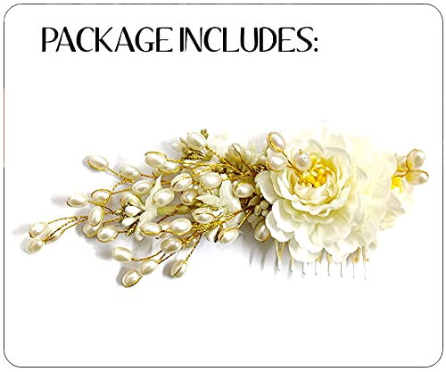 Artificial Peony Flower Hair Clip with Pearl Comb - Elegant Bridal Hair Accessories for Women & Girls (White) - Perfect for Weddings, Prom, Parties & Everyday Wear