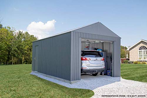 Sojag 12' x 25' Everest Galvalume Steel Garage Storage Building with Extra Tall Walls - Charcoal | Durable Outdoor Shed for Tools, Equipment & Vehicle Protection