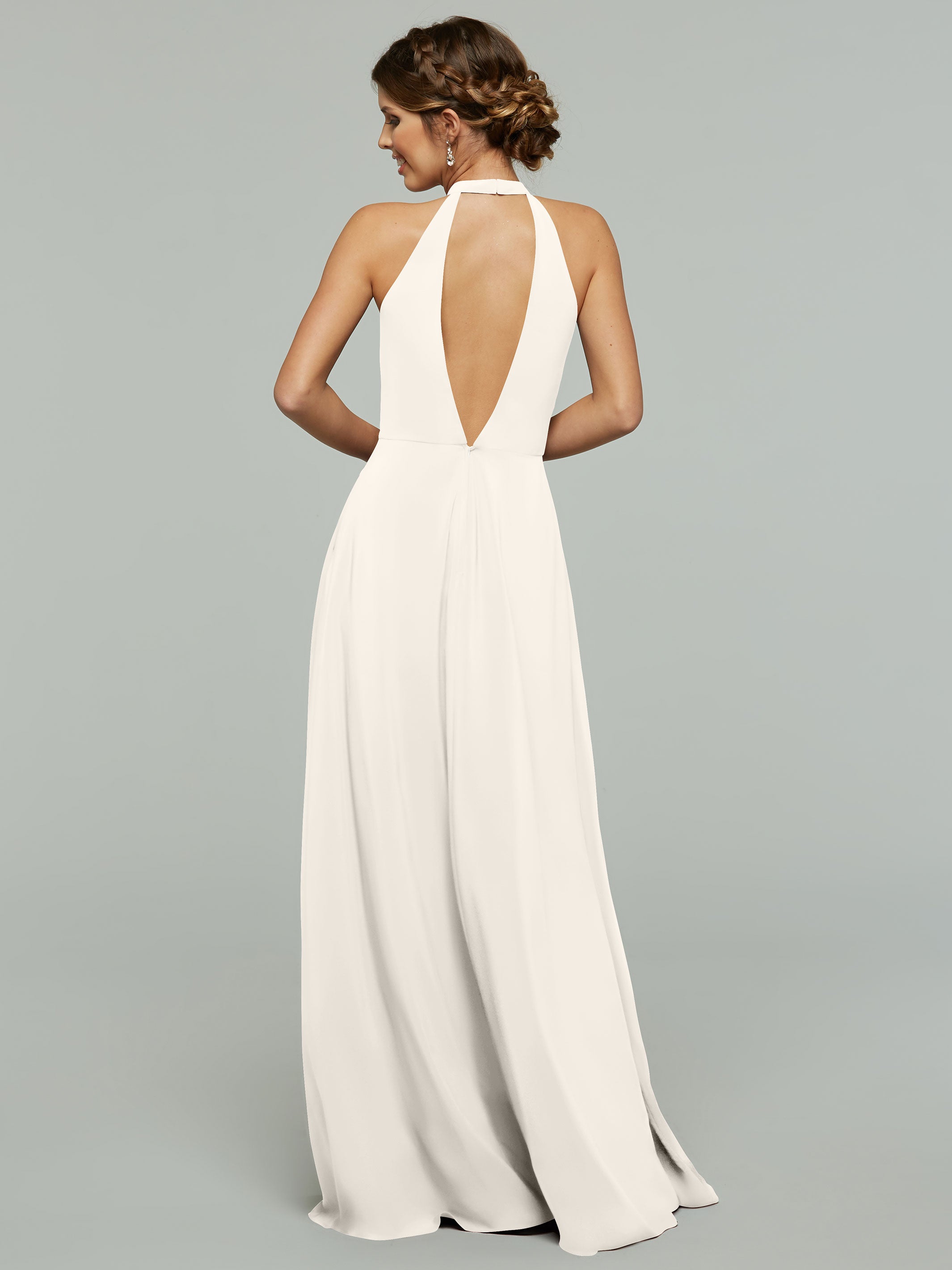 Elegant 80115 Stretch Chiffon A-Line Bridesmaid Dress with Plunging Halter Neckline - Perfect for Weddings, Formal Events & Evening Parties